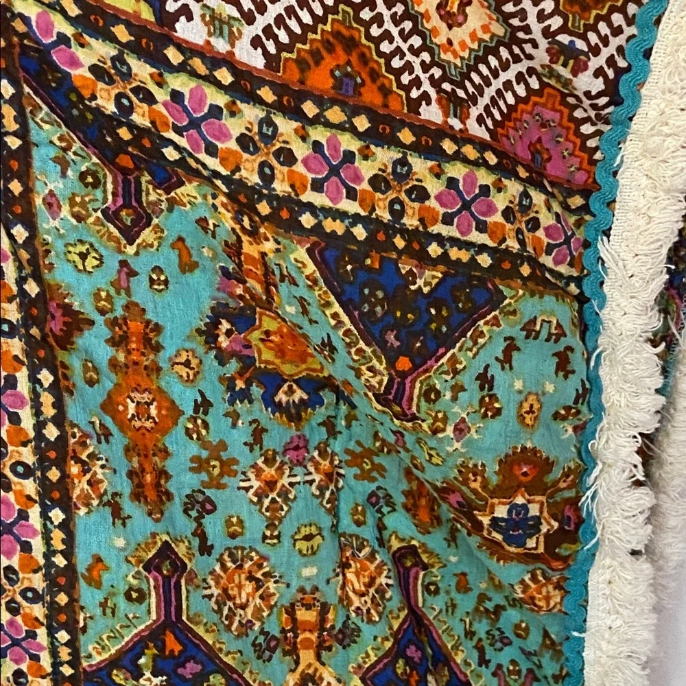 Miss Terre Boho Poncho/ShawlTop M/L Embellished  Cotton Fringe Festival Hippie - Picture 6 of 10